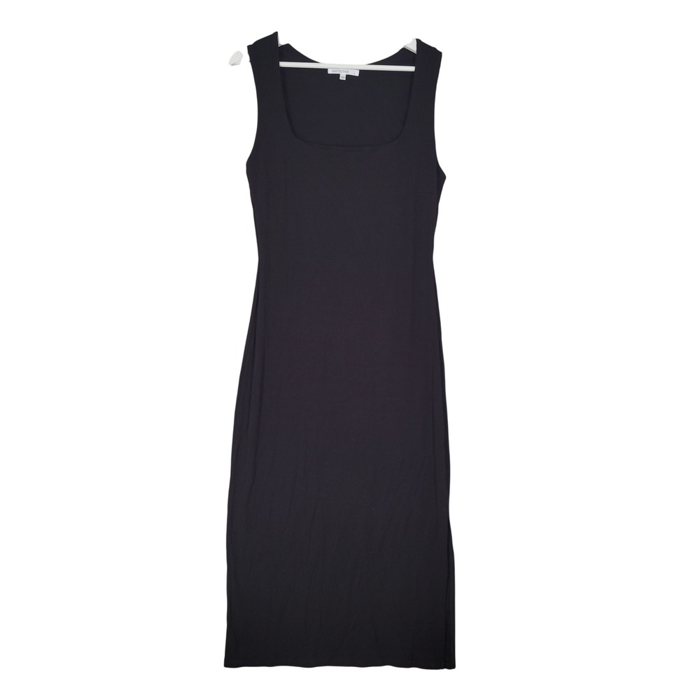 ANTISTAR Ribbed Midi Dress Women Large Black Square‎ Neck Sleeveless Side Slit